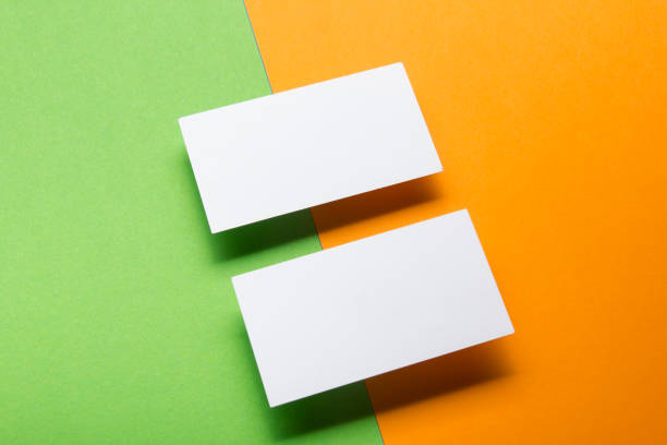 istock Business cards blank. Mockup on color background. Flat Lay. copy space for text 1349923466