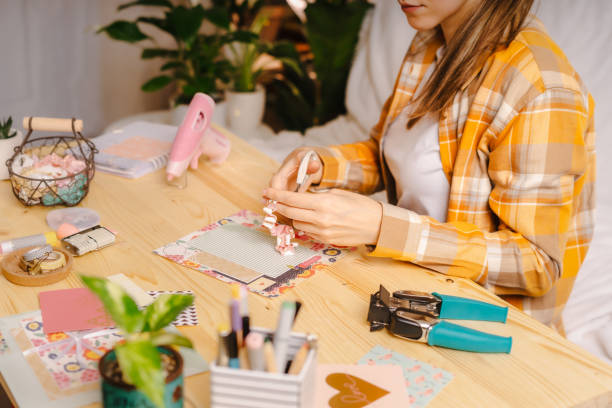 istock Making of handmade card from paper. DIY, hobby concept, gift idea, decor with 1349924284