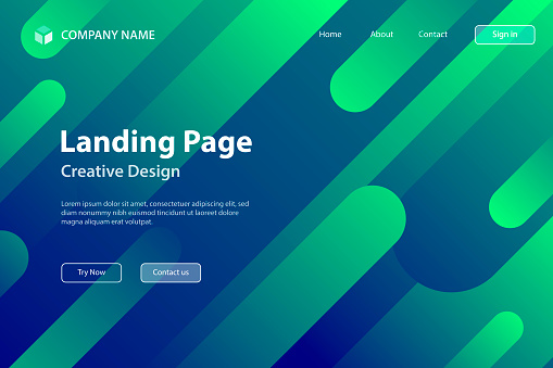Landing page template for your website. Modern and trendy abstract background with geometric shapes. This illustration can be used for your design, with space for your text (colors used: Green, Blue). Vector Illustration (EPS10, well layered and grouped), wide format (3:2). Easy to edit, manipulate, resize or colorize.