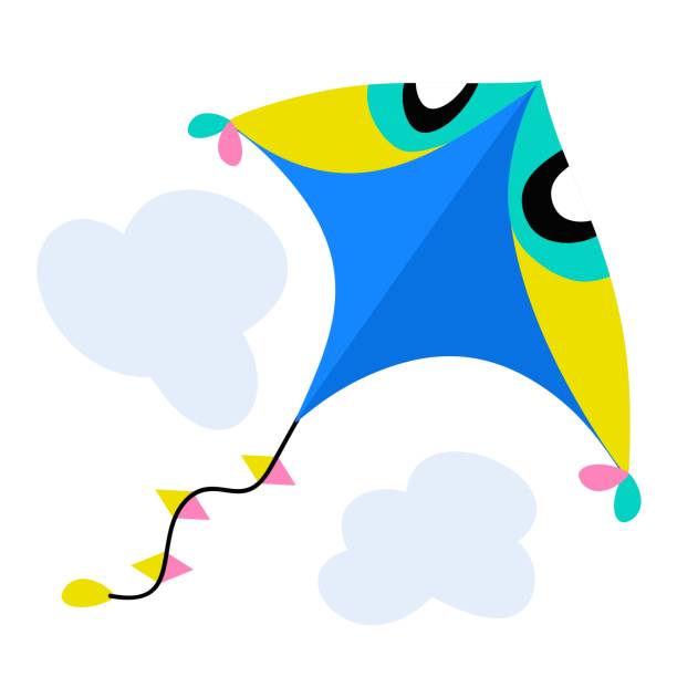 Colorful kite on a white isolated background with clouds. Vector illustration. Colorful kite on a white isolated background with clouds. sky kite stock illustrations