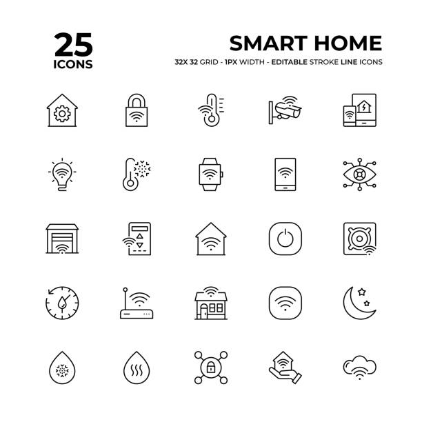 ilustrações de stock, clip art, desenhos animados e ícones de smart home line icon set - thermostat