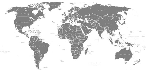 ilustrações, clipart, desenhos animados e ícones de mapa do mundo detalhado político - cada país tem cor própria - ilustração vetorial escalável em qualquer tamanho - outline mexico flat world map