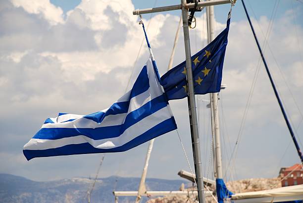istock Greek and European flags, Halki island 134993513
