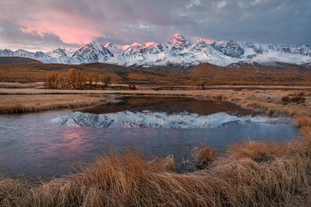 istock mountains lake ice snow autumn reflection dawn 1349937127