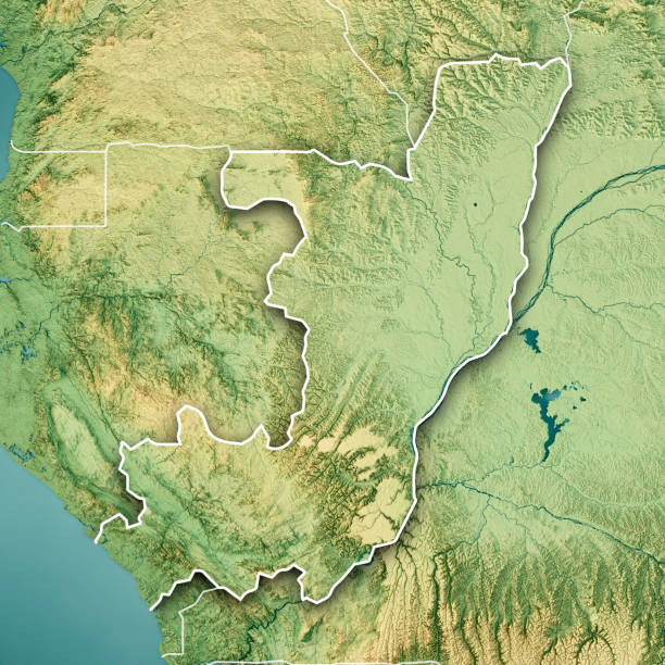 istock Republic of the Congo 3D Render Topographic Map Color Border 1349942040