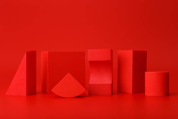 istock Abstract futuristic background in monochromatic red colors with copy space. Different geometric shapes 1349945343