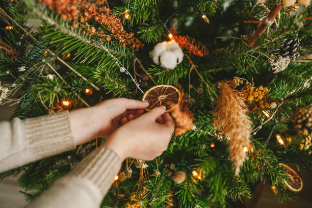 istock Beautiful decorated Christmas tree with natural decor. 1349945924
