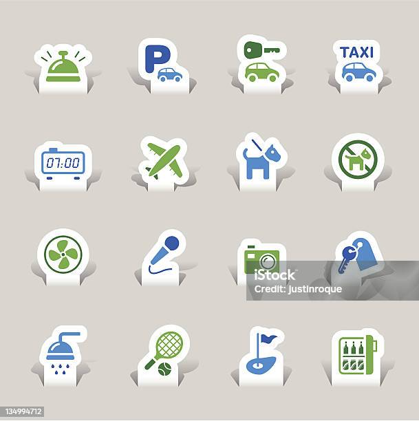 Paper Cut Hotel Icons Stock Illustration - Download Image Now - Doorbell, Hotel Reception, Receptionist