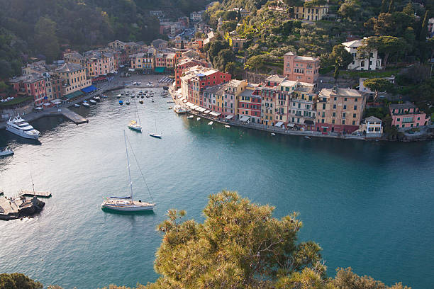 Aerial view of Portofino, italy in a sunny summer day