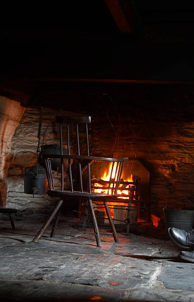 istock Blazing fire old wooden chair 134995186