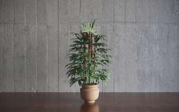 istock Decorative flowers in a vase on the table. 3D illustration, cg render 1349960296