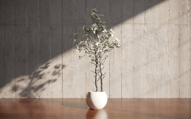 istock Decorative flowers in a vase on the table. 3D illustration, cg render 1349960397