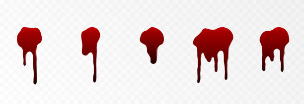 Vector set of drops of blood on an isolated transparent background. Vector set of drops of blood on an isolated transparent background. blood drop stock illustrations