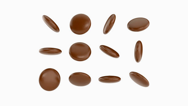 chocolate coated chocolate beans chocolate ball chocolate brown candy 3d illustration - candy coated imagens e fotografias de stock
