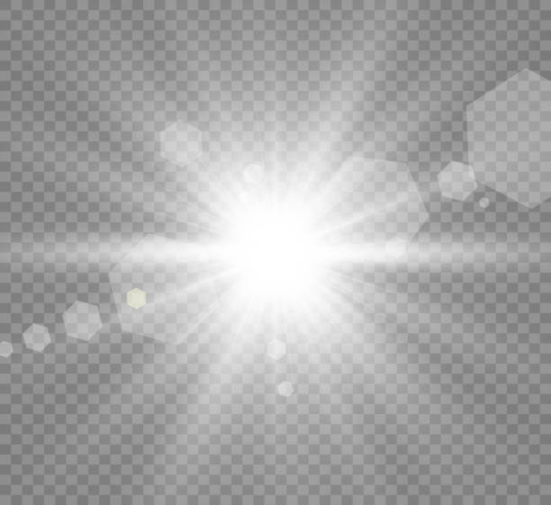 Beautiful star Special lens flash, light effect. The flash flashes rays and searchlight. illust.White glowing light. Light from the rays. The sun is backlit. Bright beautiful star. Sunlight. Glare. back lit stock illustrations