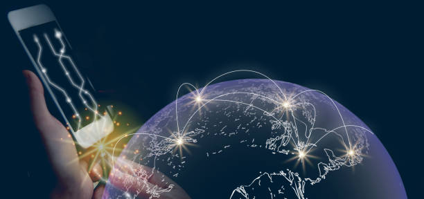 istock Hand using cellphone for woldwide data technology communication is futuristic smartphone internet media and social network connect global information together concept 1349974997