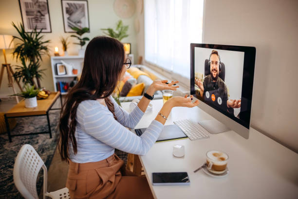 istock Business meeting on video call during 1349975762