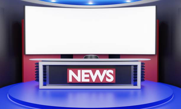 istock white table and lcd background in a news studio room.3d rendering. 1349978596