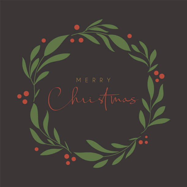 frohe weihnachten grußkartenbanner mit dekorativem laub freath - wreath stock-grafiken, -clipart, -cartoons und -symbole