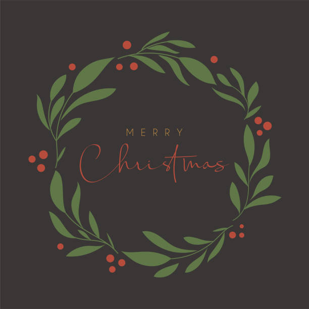 ilustrações de stock, clip art, desenhos animados e ícones de merry christmas greeting card banner with decorative foliage freath - arranjo de flores