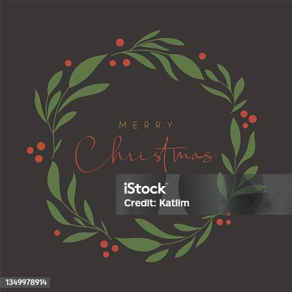 istock Merry Christmas greeting card banner with decorative foliage freath 1349978914