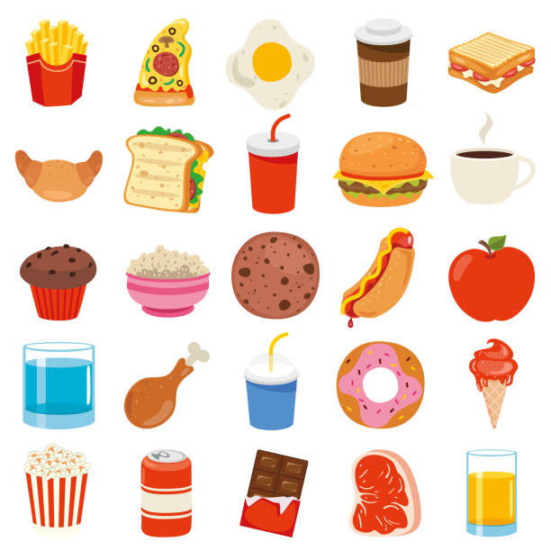zestaw różnych pysznych potraw - sandwich stock illustrations
