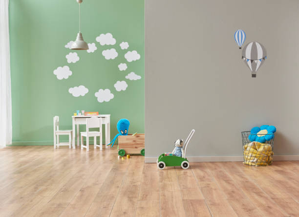 istock modern home interior baby room with gray and green wall decoration 1349988310