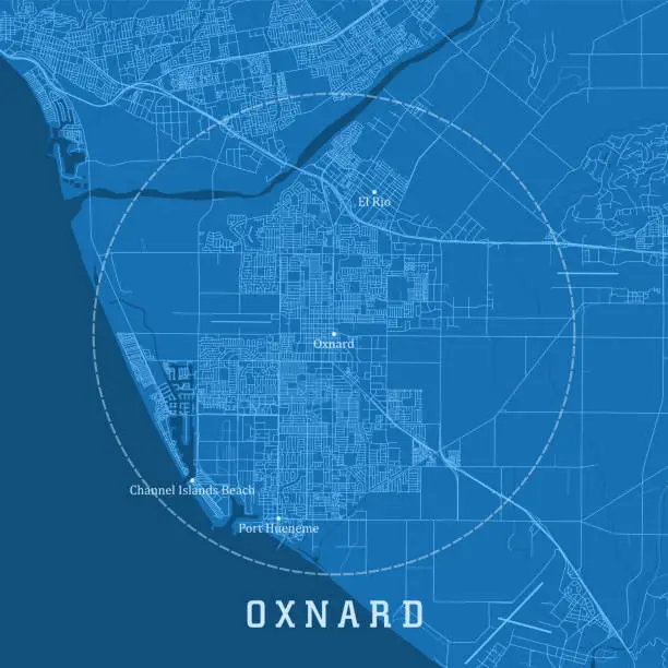 Vector illustration of Oxnard CA City Vector Road Map Blue Text