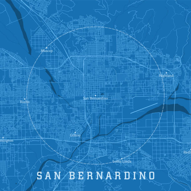 ilustrações de stock, clip art, desenhos animados e ícones de san bernardino ca city vector road map blue text - san bernardino