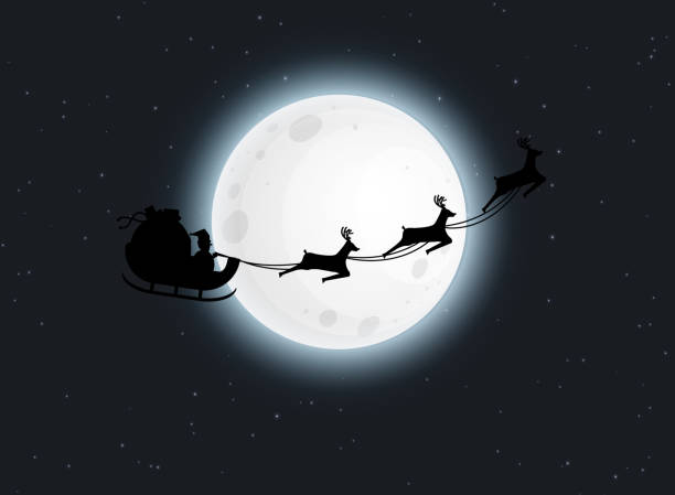 istock Christmas reindeers on the background of the moon at night. Vector illustration in modern flat style 1349989714