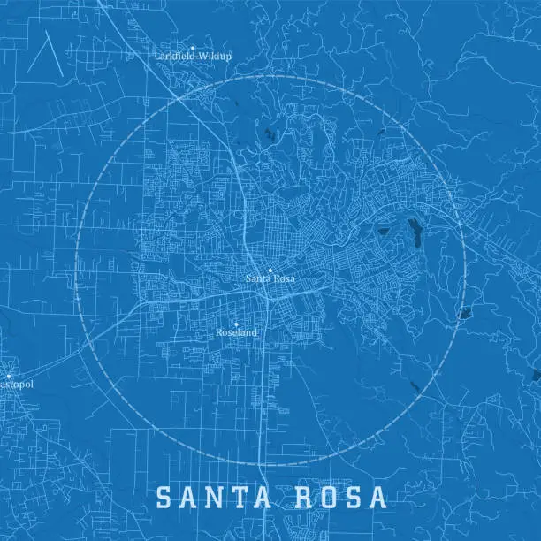 Vector illustration of Santa Rosa CA City Vector Road Map Blue Text