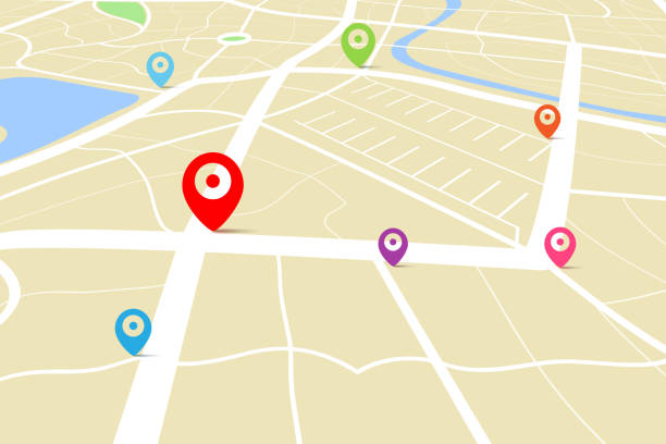 istock 3D top view of a map with destination target point location point 003 1349993824