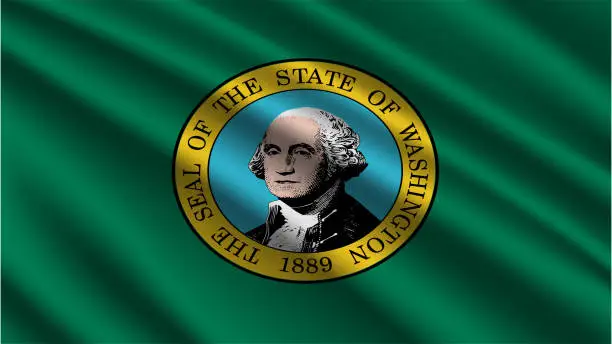 Vector illustration of State of Washington - Flag Of Washington State - Washington State Flag High Detail - National flag Washington State wave Pattern loopable Elements - Fabric texture and endless loop - Washington State Loopable Flag - America state flags - Waving flag