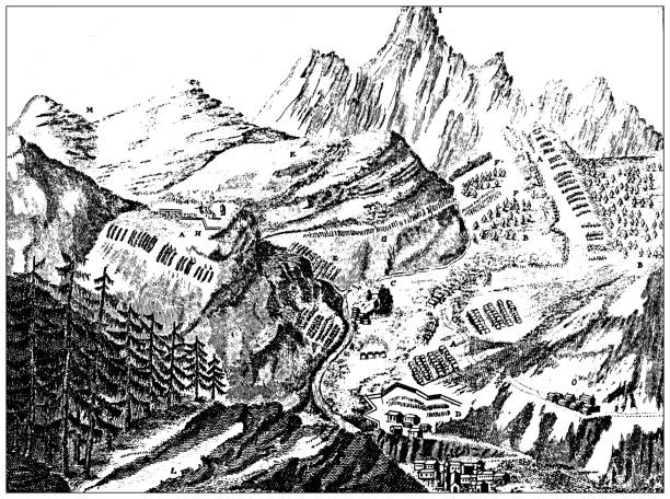 istock Antique (circa 1790) engraving of Italian Alps mountains: Viso 1349994504