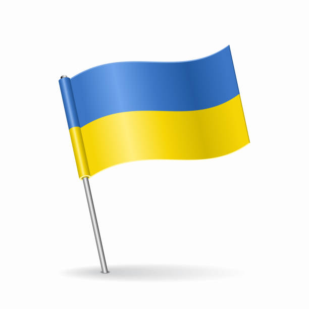 ukrainian flag map pointer layout. vector illustration. - ukrayna illüstrasyonlar stock illustrations