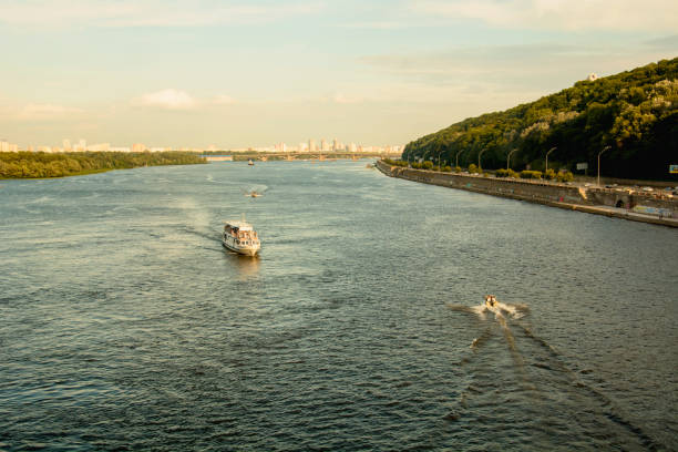 istock Beautiful pleasure ship on the river 1350001045