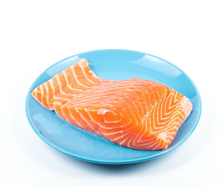 Salmon steak on white background