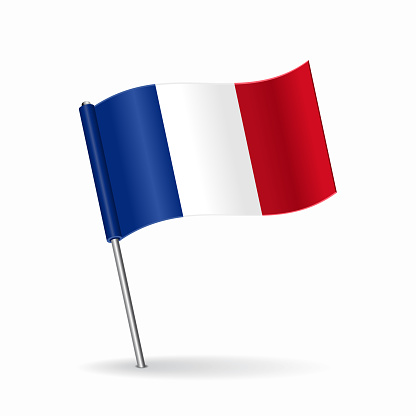 French flag map pin pointer layout. Vector illustration.