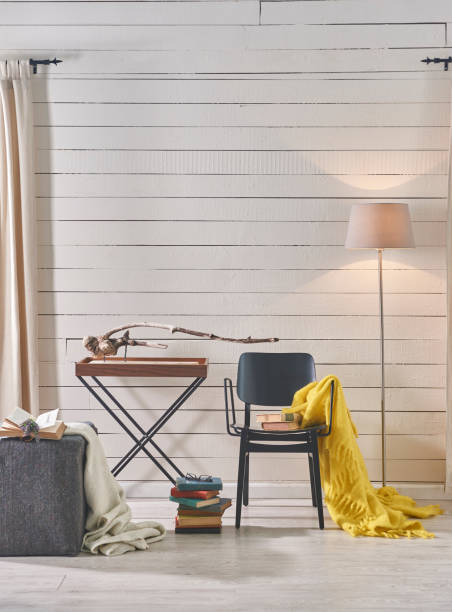 istock modern living room textured wall with table puff and plant 1350003211