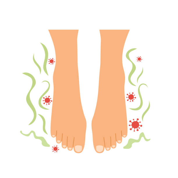 Smelly feet, foot odor concept vector illustration on white background. Unpleasant smell from bacteria and dirty feet. vector art illustration