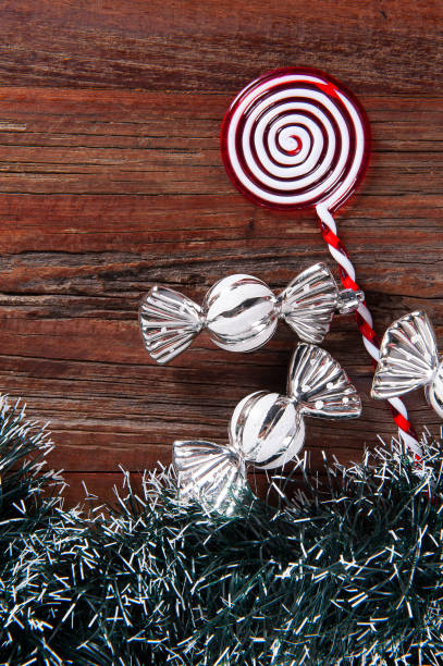 istock Christmas composition on wooden background.Top view with copy space 1350005433