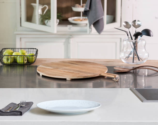 istock Kitchen brass utensils, chef accessories. Hanging copper kitchen 1350008333