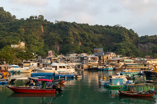 Hong Kong - October 29, 2021 : Lei Yue Mun Sam Ka Tsuen in Kowloon is famous for its seafood market and restaurants in the fishing villages, Hong Kong.