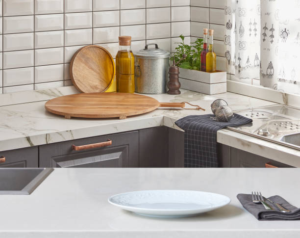 istock Kitchen brass utensils, chef accessories. Hanging copper kitchen 1350008477