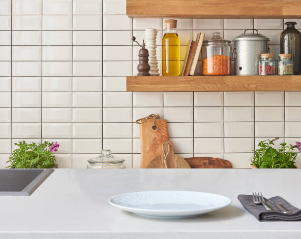 istock Kitchen brass utensils, chef accessories. Hanging copper kitchen 1350008522