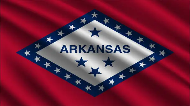 Vector illustration of State of Arkansas -  Flag Of Arkansas State - Arkansas State Flag High Detail - National flag Arkansas State wave Pattern loopable Elements - Fabric texture and endless loop - Arkansas State Loopable Flag - America state flags - Waving flag