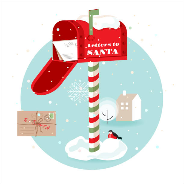 illustrazioni stock, clip art, cartoni animati e icone di tendenza di lettere per la posta di babbo natale box_ l'inverno - envelope mail letter house