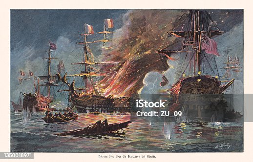 istock The Battle of the Nile (1798), color woodcut, published 1900 1350018971