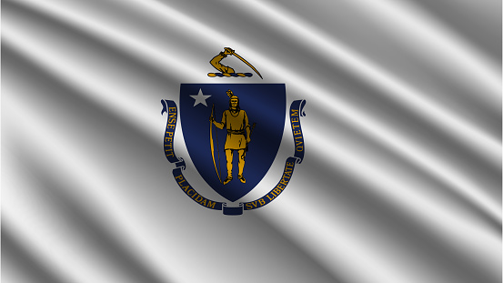 Flag Of Massachusetts State - Highly detailed animation of the Massachusetts State flag - Seamless loop - Highly Detailed Flag - The flag of fluttering in the wind - Highly detailed animation of the flag - Chroma Key Flag - Blue Screen - Flag Massachusetts State - Fabric texture and endless loop - America state flags - State of Massachusetts - Waving america state flag