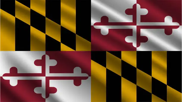 Vector illustration of State of Maryland - Flag Of Maryland State - Maryland State Flag High Detail - National flag Maryland State wave Pattern loopable Elements - Fabric texture and endless loop - Maryland State Loopable Flag - America state flags - Waving flag